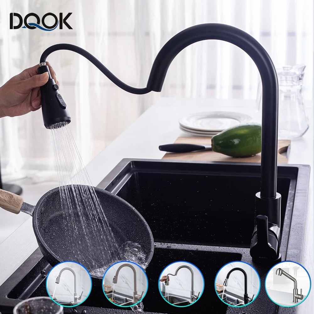 Kitchen Faucet Black Kitchen Tap  Pull Out  Kitchen Sink Mixer Tap Brushed Nickle Stream Sprayer Head Chrome Kitchen Water Tap