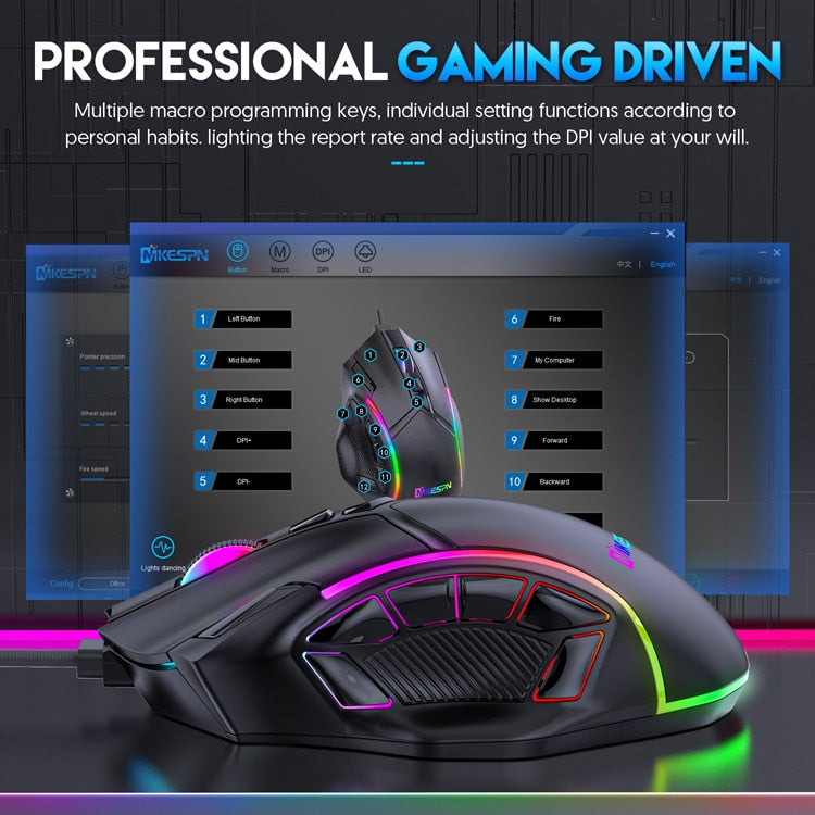 12800DPI Free Weight Macro RGB Gaming Mouse