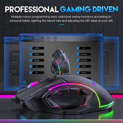 12800DPI Free Weight Macro RGB Gaming Mouse