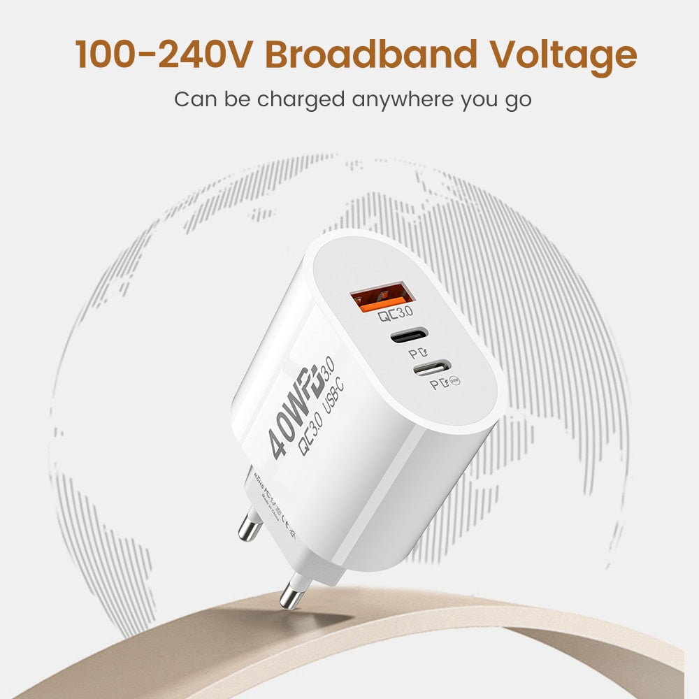 USB C Charger 60W Fast Charging Charger 3Ports