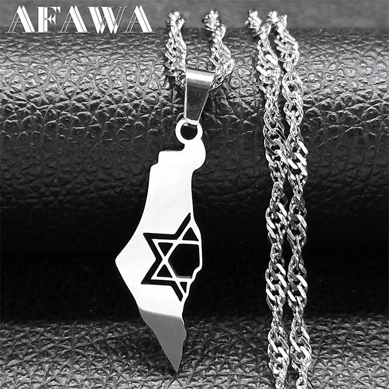 Megan David Star Israel Map Pendant Necklace