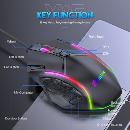 12800DPI Free Weight Macro RGB Gaming Mouse