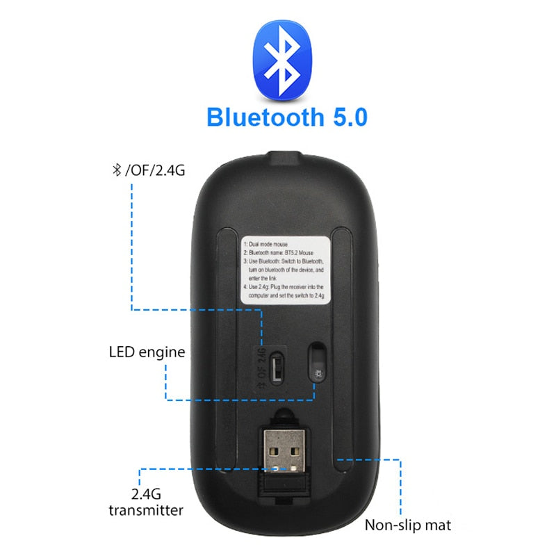 2.4G Wireless Mouse RGB Rechargeable Bluetooth