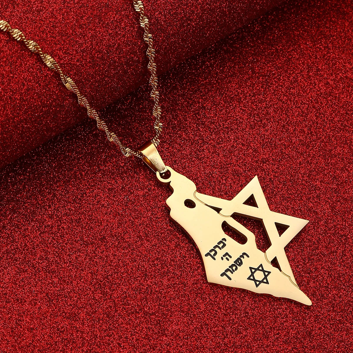 Stainless Steel Israel Pendant Necklace Hexagram Magen David Star of David Jewish