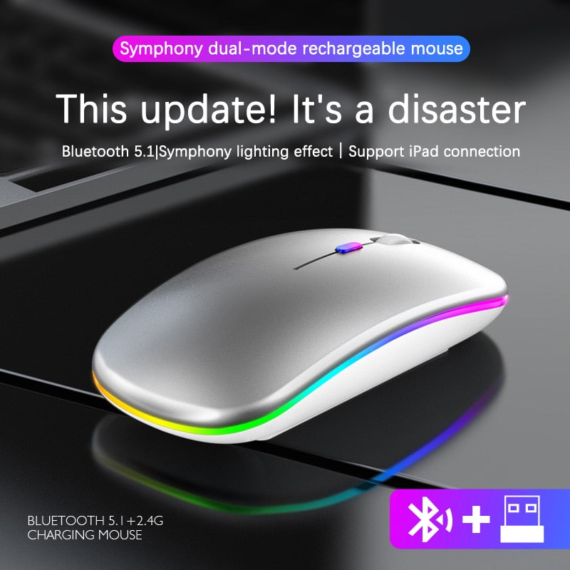 2.4G Wireless Mouse RGB Rechargeable Bluetooth