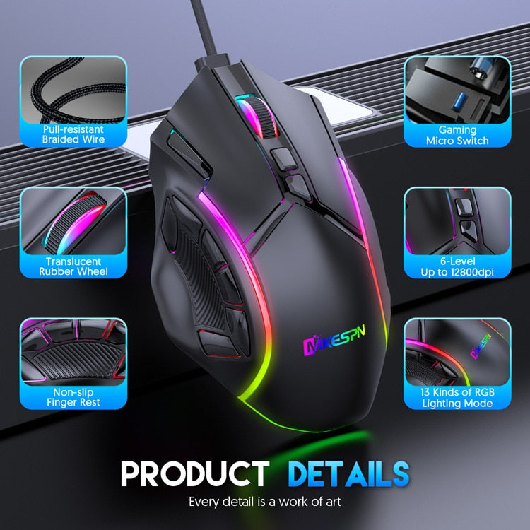 12800DPI Free Weight Macro RGB Gaming Mouse